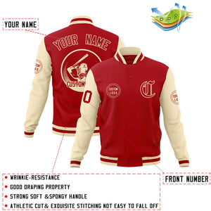 Custom Red Cream Raglan Sleeves Full-Snap Varsity Personalized Letterman Baseball Coats Jacket