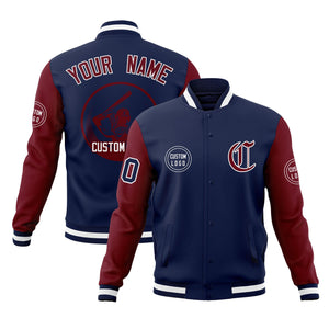 Custom Navy Crimson Raglan Sleeves Full-Snap Varsity Personalized Letterman Baseball Coats Jacket