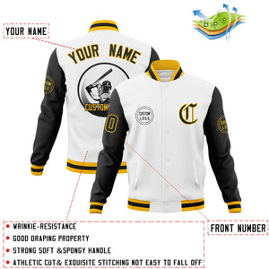 Custom White Black Raglan Sleeves Full-Snap Varsity Personalized Letterman Baseball Coats Jacket