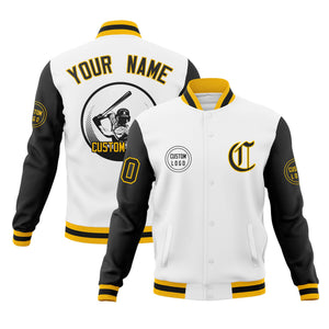 Custom White Black Raglan Sleeves Full-Snap Varsity Personalized Letterman Baseball Coats Jacket