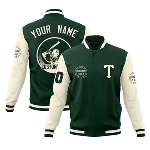 Custom Green Cream Raglan Sleeves Full-Snap Varsity Personalized Letterman Baseball Coats Jacket