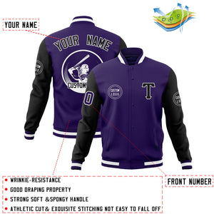 Custom Purple Black Raglan Sleeves Full-Snap Varsity Personalized Letterman Baseball Coats Jacket