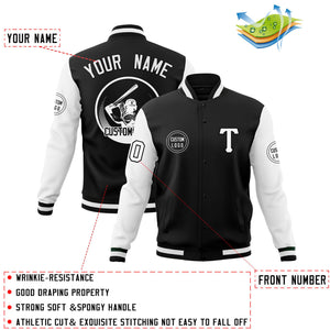 Custom Black White Raglan Sleeves Full-Snap Varsity Personalized Letterman Baseball Coats Jacket