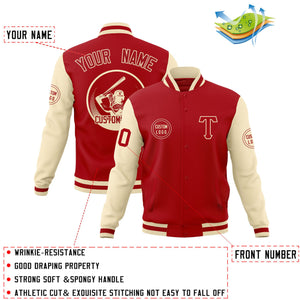 Custom Red Cream Raglan Sleeves Full-Snap Varsity Personalized Letterman Baseball Coats Jacket