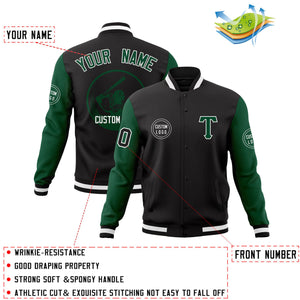 Custom Black Green Raglan Sleeves Full-Snap Varsity Personalized Letterman Baseball Coats Jacket