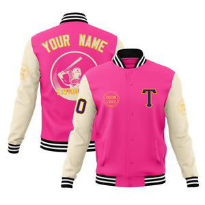 Custom Pink Cream Raglan Sleeves Full-Snap Varsity Personalized Letterman Baseball Coats Jacket