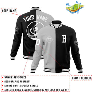 Custom Black Gray Varsity Full-Snap Split Letterman Baseball Jacket