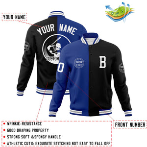 Custom Royal Black Varsity Full-Snap Split Letterman Baseball Jacket