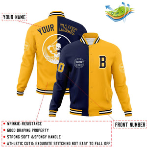 Custom Navy Gold Varsity Full-Snap Split Letterman Baseball Jacket