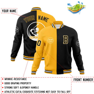 Custom Gold Black Varsity Full-Snap Split Letterman Baseball Jacket