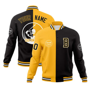 Custom Gold Black Varsity Full-Snap Split Letterman Baseball Jacket