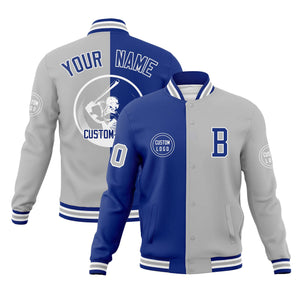 Custom Royal Gray Varsity Full-Snap Split Letterman Baseball Jacket