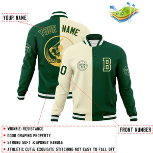 Custom Cream Green Varsity Full-Snap Split Letterman Baseball Jacket