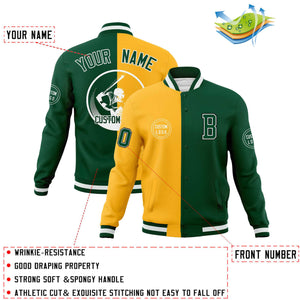 Custom Green Gold Varsity Full-Snap Split Letterman Baseball Jacket