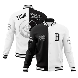 Custom Black White Varsity Full-Snap Split Letterman Baseball Jacket