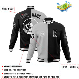 Custom Gray Black Varsity Full-Snap Split Letterman Baseball Jacket