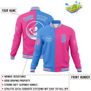 Custom Powder Blue Pink Varsity Full-Snap Split Letterman Baseball Jacket