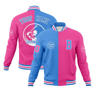 Custom Powder Blue Pink Varsity Full-Snap Split Letterman Baseball Jacket