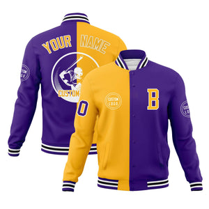 Custom Gold Purple Varsity Full-Snap Split Letterman Baseball Jacket