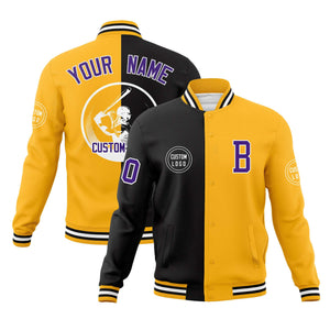 Custom Black Gold Varsity Full-Snap Split Letterman Baseball Jacket