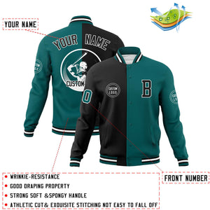 Custom Black Aqua Varsity Full-Snap Split Letterman Baseball Jacket