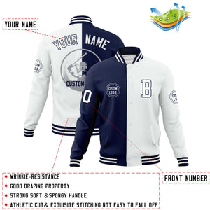 Custom Navy White Varsity Full-Snap Split Letterman Baseball Jacket