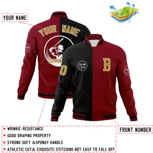 Custom Black Crimson Varsity Full-Snap Split Letterman Baseball Jacket