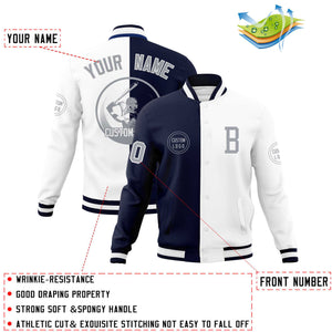 Custom Navy White Varsity Full-Snap Split Letterman Baseball Jacket