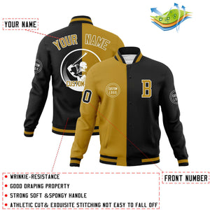 Custom Old Gold Black Varsity Full-Snap Split Letterman Baseball Jacket