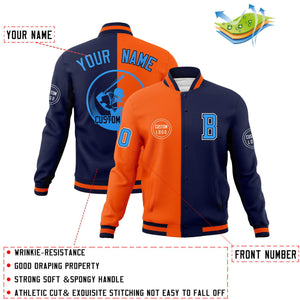 Custom Orange Navy Varsity Full-Snap Split Letterman Baseball Jacket