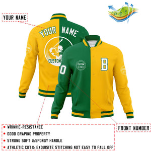 Custom Kelly Green Gold Varsity Full-Snap Split Letterman Baseball Jacket