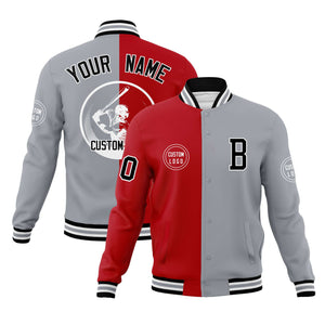 Custom Red Gray Varsity Full-Snap Split Letterman Baseball Jacket