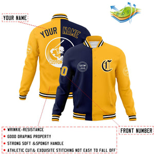 Custom Navy Gold Varsity Full-Snap Split Letterman Baseball Jacket