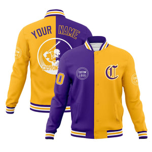 Custom Purple Gold Varsity Full-Snap Split Letterman Baseball Jacket