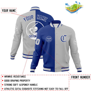 Custom Royal Gray Varsity Full-Snap Split Letterman Baseball Jacket