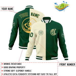 Custom Cream Green Varsity Full-Snap Split Letterman Baseball Jacket