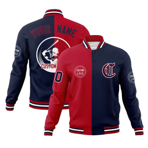 Custom Red Navy Varsity Full-Snap Split Letterman Baseball Jacket