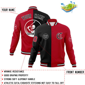 Custom Black Red Varsity Full-Snap Split Letterman Baseball Jacket