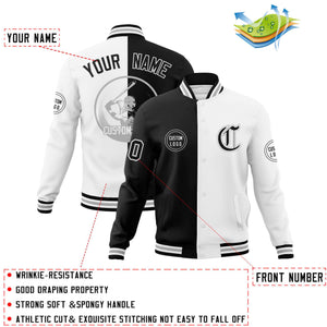 Custom Black White Varsity Full-Snap Split Letterman Baseball Jacket