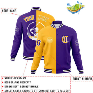 Custom Gold Purple Varsity Full-Snap Split Letterman Baseball Jacket