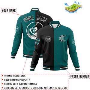 Custom Black Aqua Varsity Full-Snap Split Letterman Baseball Jacket