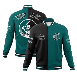 Custom Black Aqua Varsity Full-Snap Split Letterman Baseball Jacket