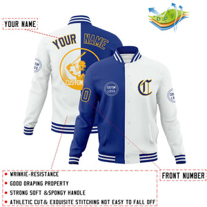 Custom Royal White Varsity Full-Snap Split Letterman Baseball Jacket