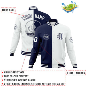 Custom Navy White Varsity Full-Snap Split Letterman Baseball Jacket