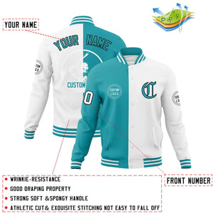 Custom Aqua White Varsity Full-Snap Split Letterman Baseball Jacket