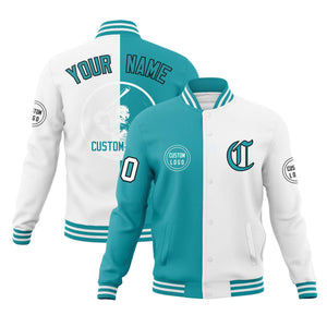 Custom Aqua White Varsity Full-Snap Split Letterman Baseball Jacket