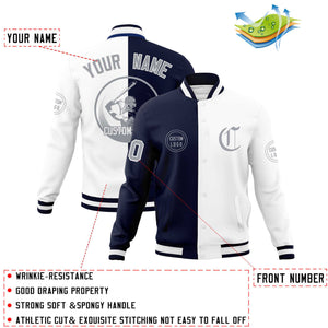 Custom Navy White Varsity Full-Snap Split Letterman Baseball Jacket