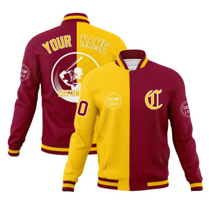 Custom Gold Crimson Varsity Full-Snap Split Letterman Baseball Jacket