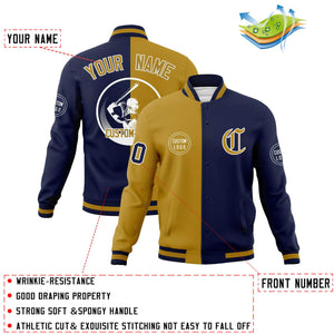 Custom Old Gold Navy Varsity Full-Snap Split Letterman Baseball Jacket