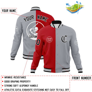 Custom Red Gray Varsity Full-Snap Split Letterman Baseball Jacket